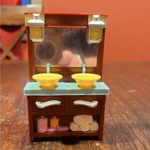 Vintage Fisher Price Loving Family Dollhouse Bathroom double sink vanity drawers